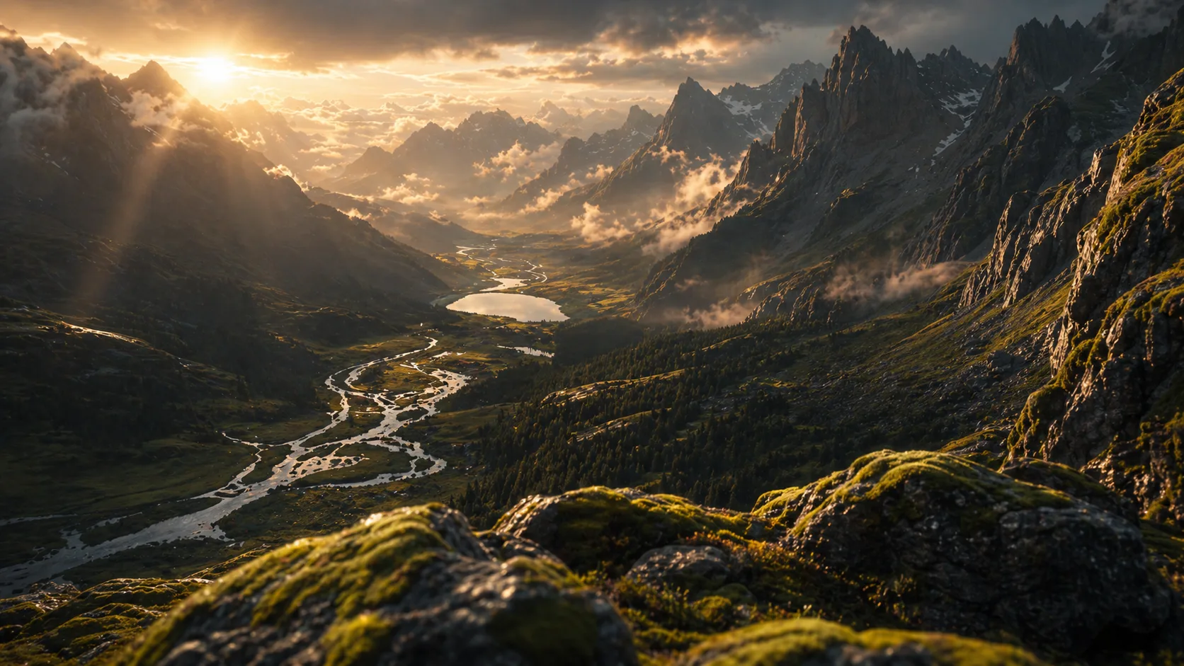 Alpine valley cinematic landscape generated for Stuvio