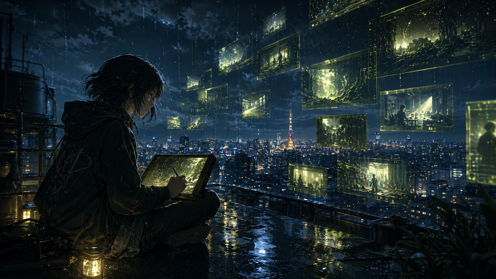 Anime rooftop key visual generated for Stuvio