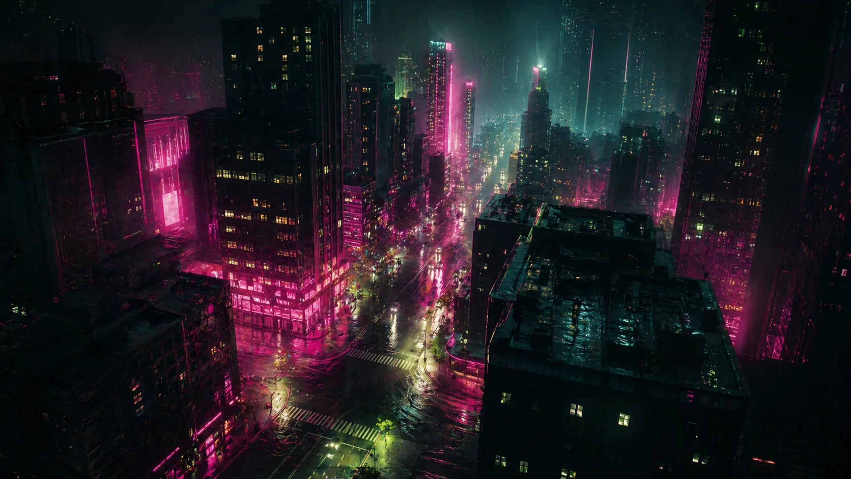 Neon cityscape generated for Stuvio