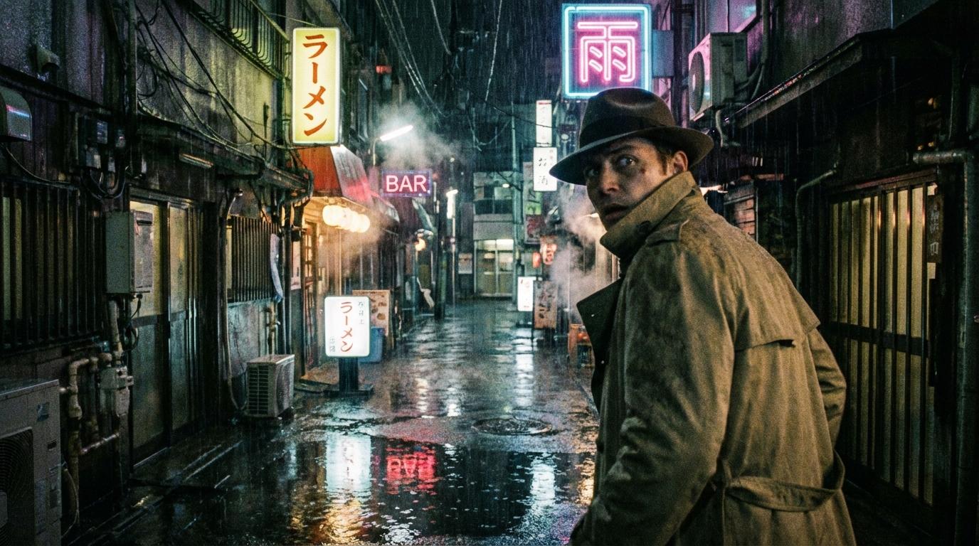 Short drama scene in a rain-soaked alley